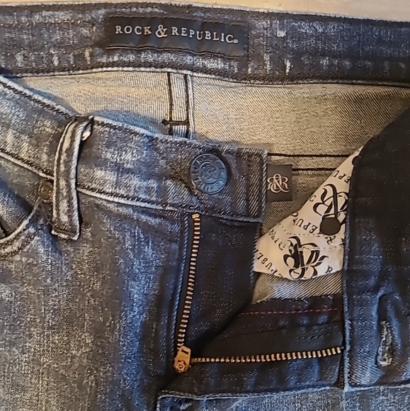 Rock & Republic Black & Blue Frosted MidRise Ankle Zip Skinny Jeans Sz 6 EUC - Picture 3 of 9